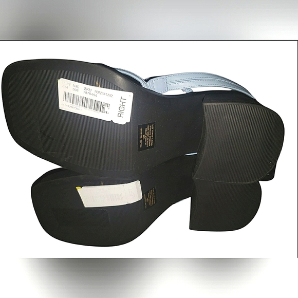 Retro Baby Blue 10 Y2K Platform Chunky Hipster Leather Slip On Sandals New - Picture 6 of 6